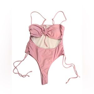 Boho pink thong bottom monokini cut out high cut 1 piece swimsuit swimwear NWT